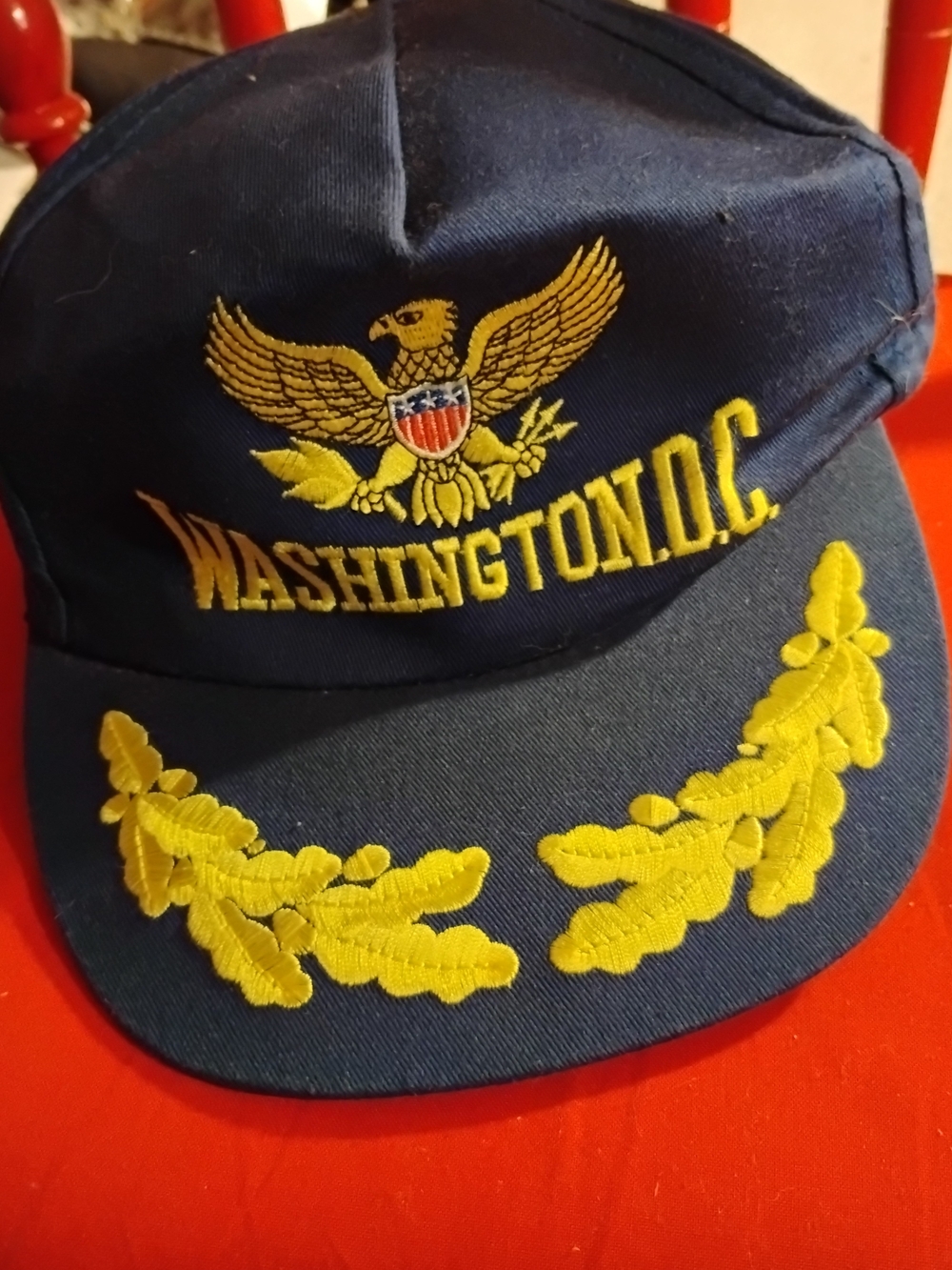 Navy Washington D.C. Embroidered Eagle Cap with Gold Oak Leaf Detail